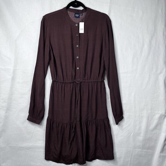 NWT GAP Brown Mini Tiered Dress Sz Small TALL Contemporary Drawstring Breathable - Picture 3 of 13